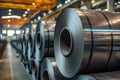 Rolls of galvanized steel sheet inside the factory or warehouse. Royalty Free Stock Photo