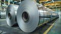 Rolls of galvanized steel sheet inside the factory or warehouse