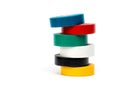 Rolls of insulation adhesive tape, multi colored ribbons on a white background Royalty Free Stock Photo