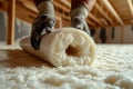 Rolls of insulation material for roofing projects, used for thermal protection, energy efficiency Royalty Free Stock Photo