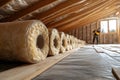 Rolls of insulation material for roofing projects, used for thermal protection, energy efficiency Royalty Free Stock Photo