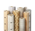 Rolls of linoleum with different texture on a white Royalty Free Stock Photo