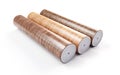 Rolls of linoleum with wood texture. 3d illustration