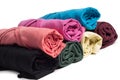 Rolls of multicolored clothes