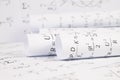 Rolls of paper printed engineer drawings Royalty Free Stock Photo