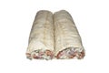 Rolls of pita bread with red fish. Royalty Free Stock Photo