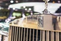 Rolls Royce Logo on black car close up a luxury classic United Kingdom brand