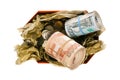 Rolls of russian rubles in gift box Royalty Free Stock Photo