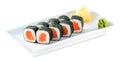 Rolls with salmon plate - SAKE MAKI isolated on white