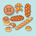 Rolls with star shaped slashes and a long baguette with angled Royalty Free Stock Photo