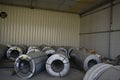 Rolls of steel sheet stored in warehouse; galvanized steel coil in the Duct Factory. Packed rolls of steel sheet, Cold rolled stee