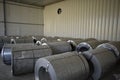 Rolls of steel sheet stored in warehouse; galvanized steel coil in the Duct Factory. Packed rolls of steel sheet, Cold rolled stee