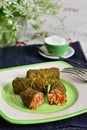 Rolls Stuffed With Meat, Rice And Vegetables Rolled in Lindens Leaves With Cream