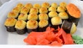 Rolls, sushi set in plastic packaging, close up Royalty Free Stock Photo