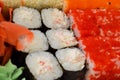 Rolls, sushi set in plastic packaging, close up Royalty Free Stock Photo