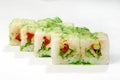 Rolls sweet pepper, cucumber, avocado, Kaiso, iceberg lettuce, sauce Gamadari in rice paper