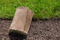 Rolls of turf or turfgrass, close-up. Artificial turf. Landscaping of territory in the park Royalty Free Stock Photo