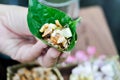 Rolls or Miang kham ,traditional Southeast Asian snack from Thailand and Laos