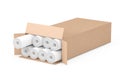Rolls of Wallpaper in Cartboard Box. 3d Rendering Royalty Free Stock Photo