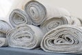 Rolls of white linen fabric handmade Royalty Free Stock Photo
