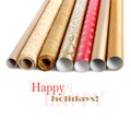 Rolls wrapping paper with streamer for gifts Royalty Free Stock Photo