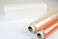 Rolls of wrapping plastic stretch film. Close-up with Shallow Depth of Field. Royalty Free Stock Photo