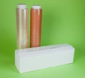 Rolls of wrapping plastic stretch film. Close-up with Shallow Depth of Field. Royalty Free Stock Photo