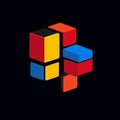 Vibrant Cube Logo: Dark Compositions With Swiss Style And Mondrian-inspired Colors