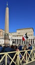 Vatican City, Mexican pilgrims with the flag of Mexico at the Piazza San Pietro or St. PeterÃ¢â¬â¢s Square. Rome, Italy. Royalty Free Stock Photo