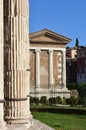 Tempio di Portuno from Tempio di Ercole Vincitore. Ancient Roman Greek classical style temples. Rome, Italy. Royalty Free Stock Photo