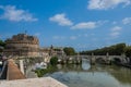 ROMA, ITALY - AUGUST 2018: Bridge over the river Tiber in Rome and the Angel Castle
