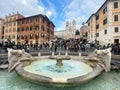 Roma, Italy, February 23rd 2023, Fontana di Spania surrounded by people in weekend