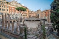 ROMA, ITALY - JULY 2017: Ancient ruins in Torre Argentina Square, the site of the death of Emperor Julius Caesar in Rome, Italy