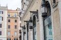 Roma, Italy - October 2015: Street vintage retro lights for illumination in the bank building in Rome Piazza Venezia Royalty Free Stock Photo