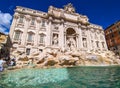 ROMA, ITALY - OCTOBER 1, 2022: View of the Trevi Fountain is the largest Baroque fountain, is one of the most famous landmark in R
