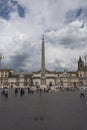 Roma, Lazio, Italy tourists around the Flaiano obelisk