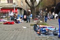 Roma people selling goods in the street