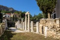 Roman Agora in Athens, Greece. Famous Acropolis in distance Royalty Free Stock Photo