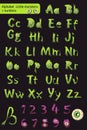 Roman alphabet with numbers. little green monsters.