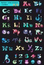 Roman alphabet with numbers. little multi-colored monsters.