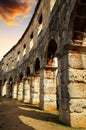 The Roman Amphitheater in Pula at sunset,Croatia. Royalty Free Stock Photo