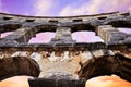 The Roman Amphitheater in Pula at sunset,Croatia. Royalty Free Stock Photo