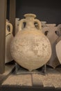 Roman amphorae for olive oil, stored at hold ship as ancient times trade Royalty Free Stock Photo