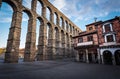 Roman Aqueduct of Segovia and Plaza del Azoguejo square - Segovia, Castile and Leon, Spain Royalty Free Stock Photo