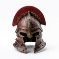 Roman army helmet and gladiator isolated on white background.