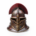 Roman army helmet and gladiator isolated on white background.