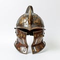 Roman army helmet and gladiator isolated on white background.