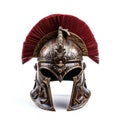 Roman army helmet and gladiator isolated on white background.