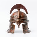 Roman army helmet and gladiator isolated on white background.