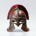 Roman army helmet and gladiator isolated on white background.